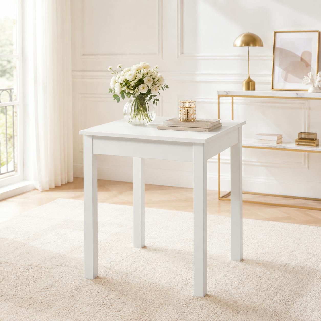 Petite table cuisine blanche moderne 60 cm ALVA