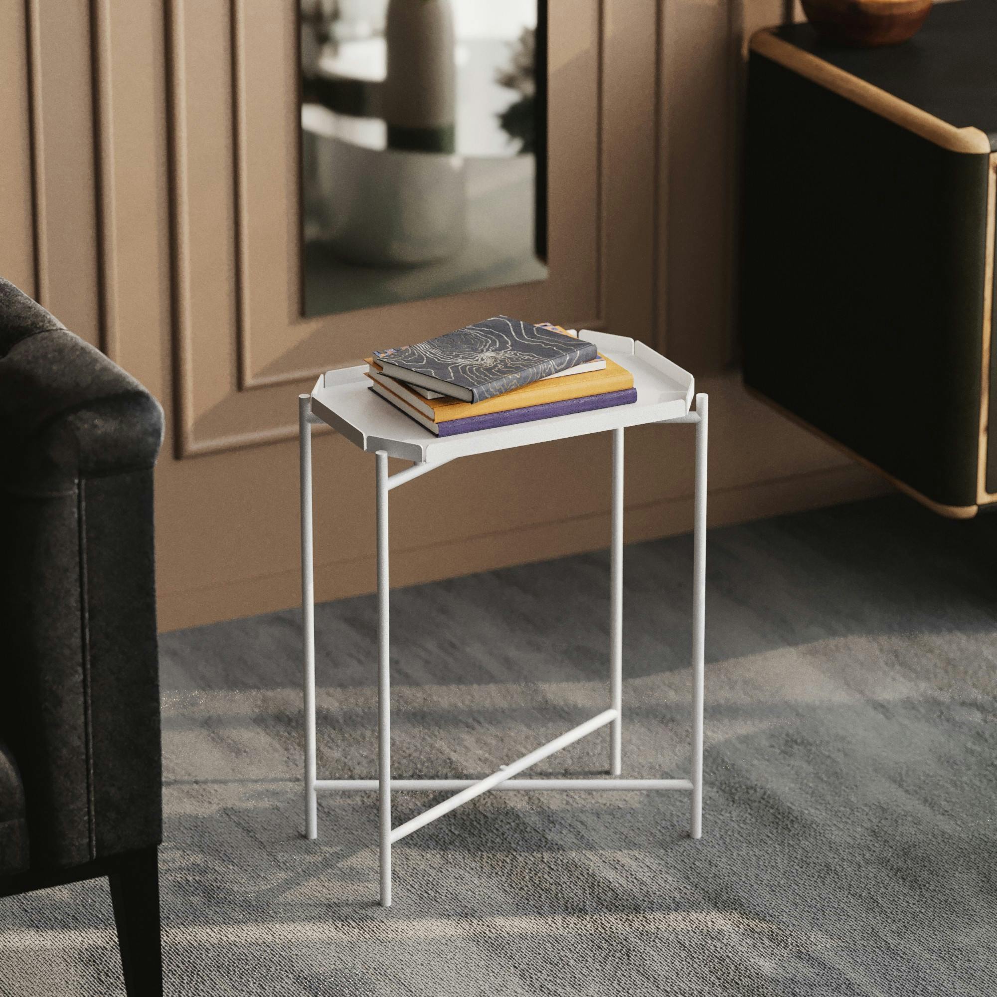 Petite table d’appoint blanche, plateau rectangulaire SFAX