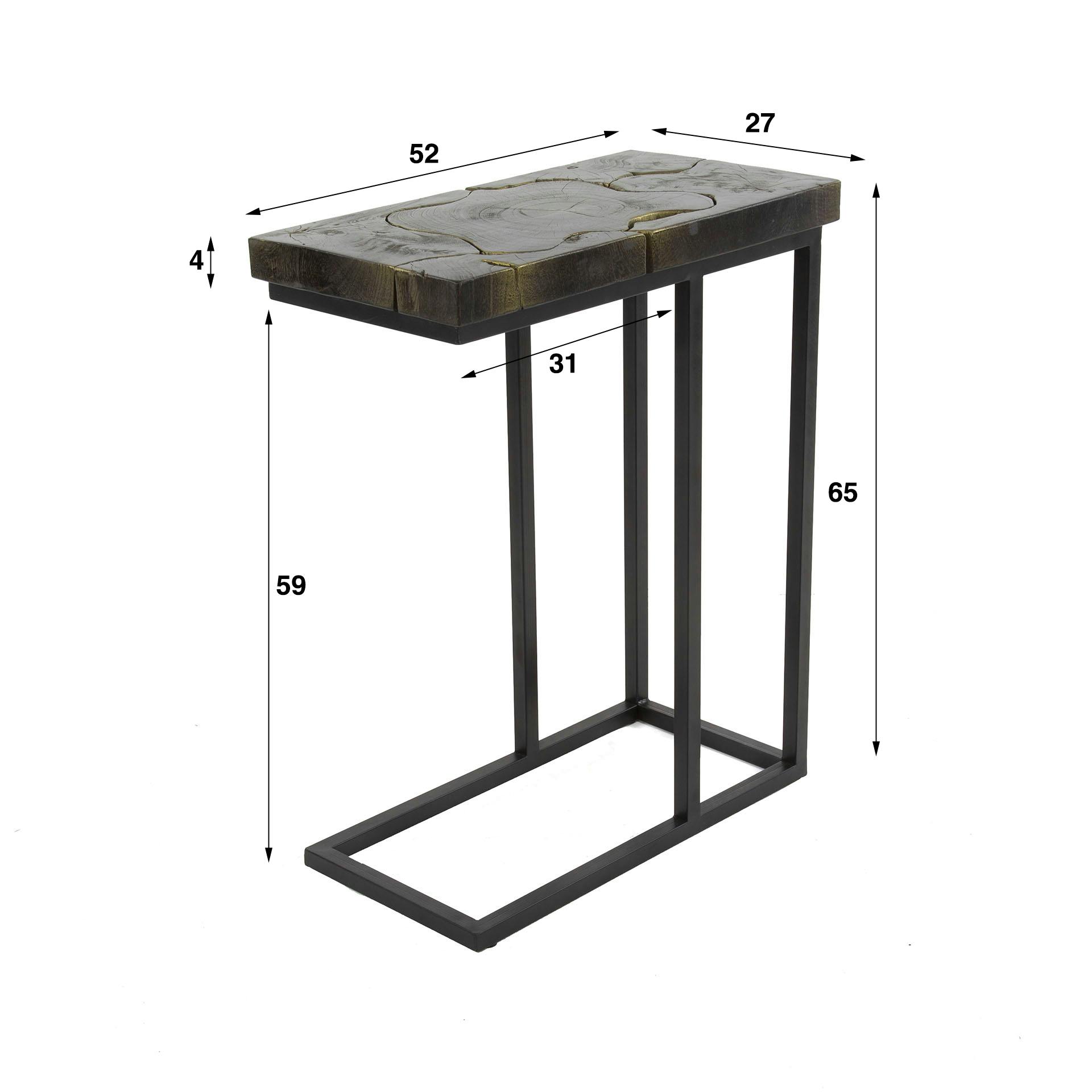 Petite table d'appoint en teck recyclé noir et or NOVA