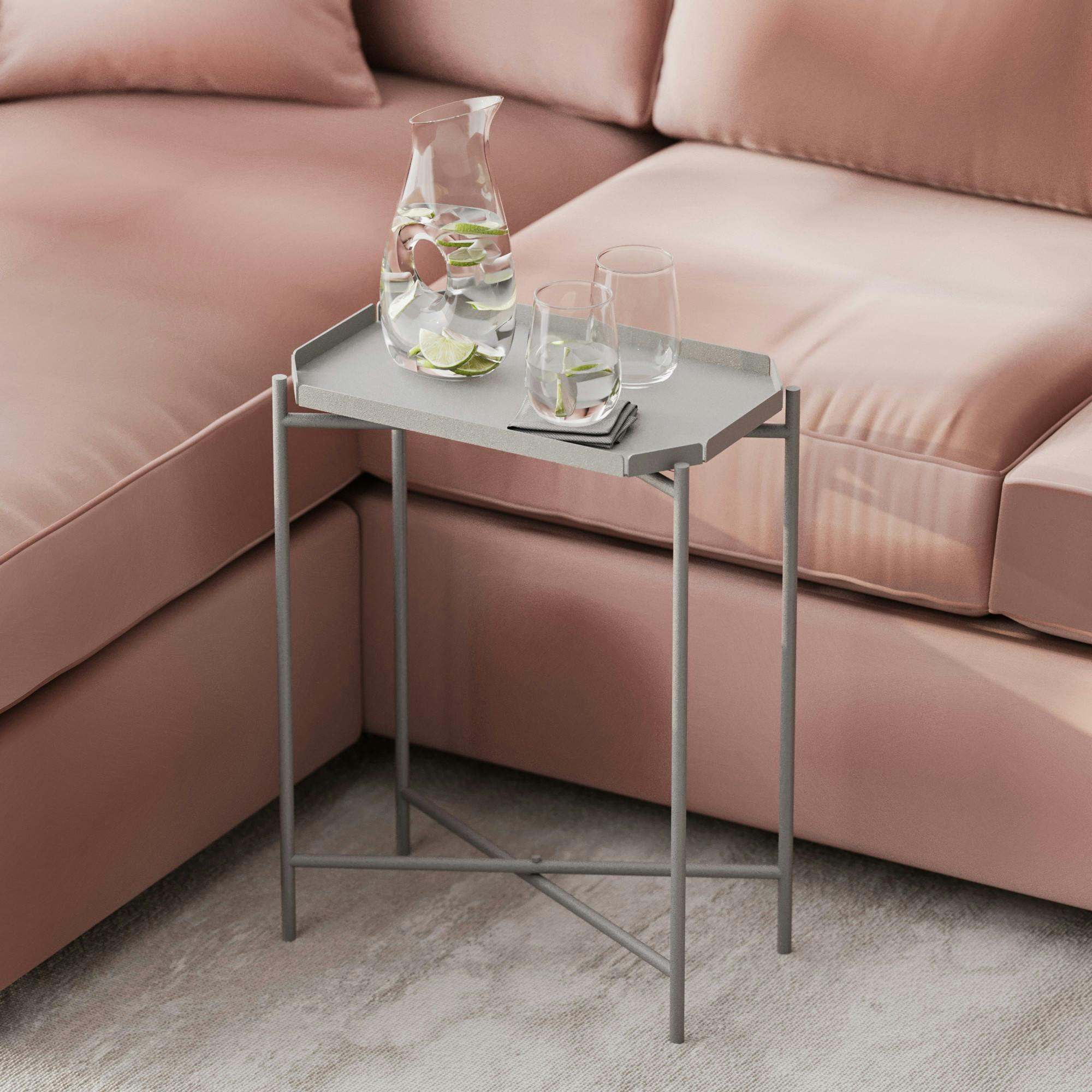 Petite table d’appoint grise, plateau rectangulaire SFAX