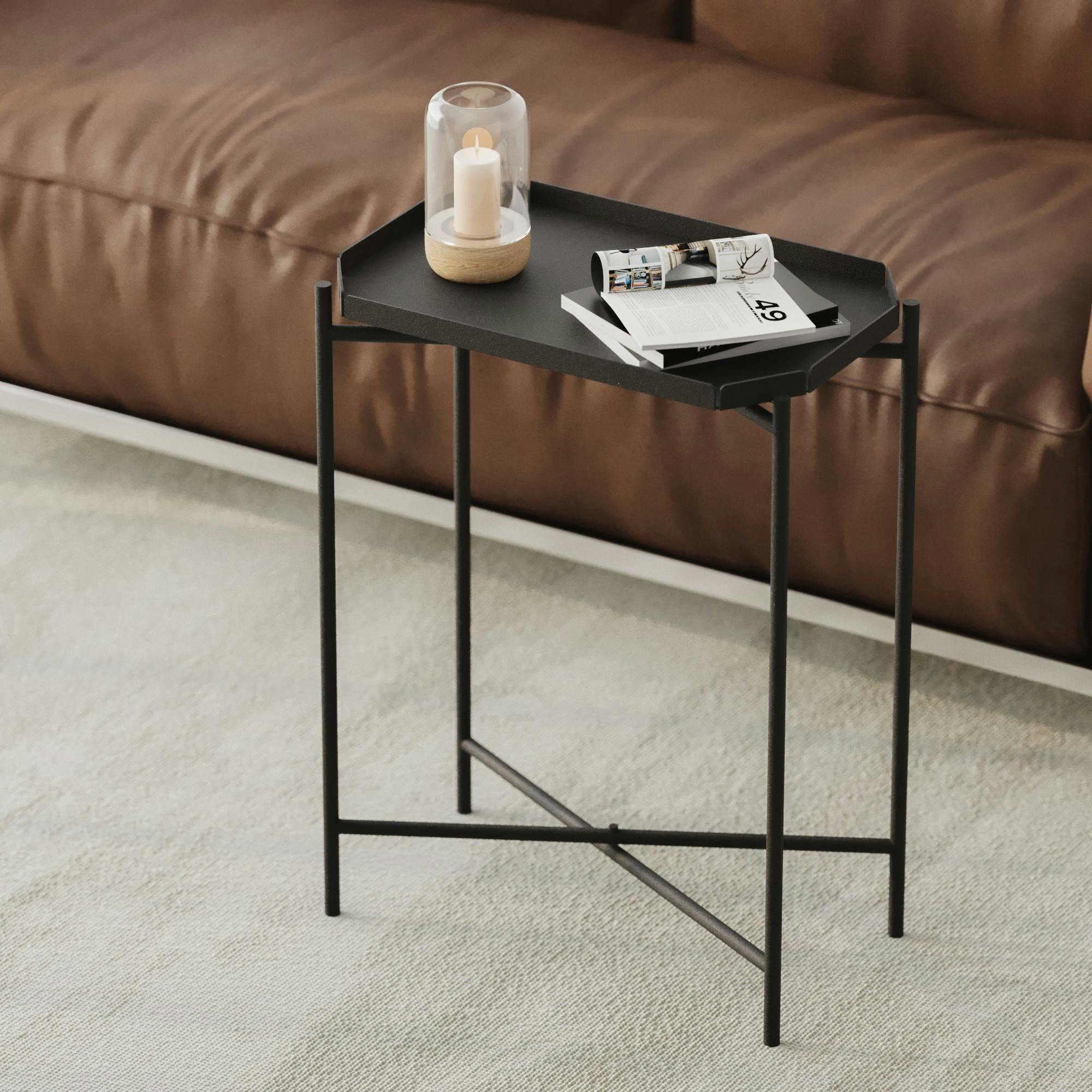 Petite table d’appoint noire, plateau rectangulaire SFAX