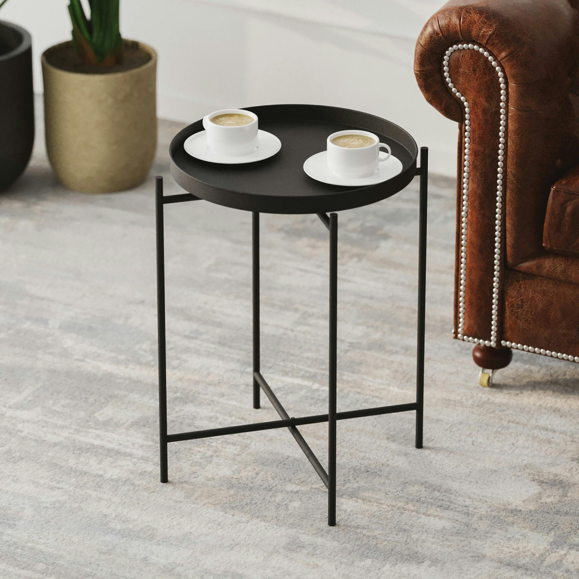 Petite table d’appoint noire - structure ronde, métal SFAX
