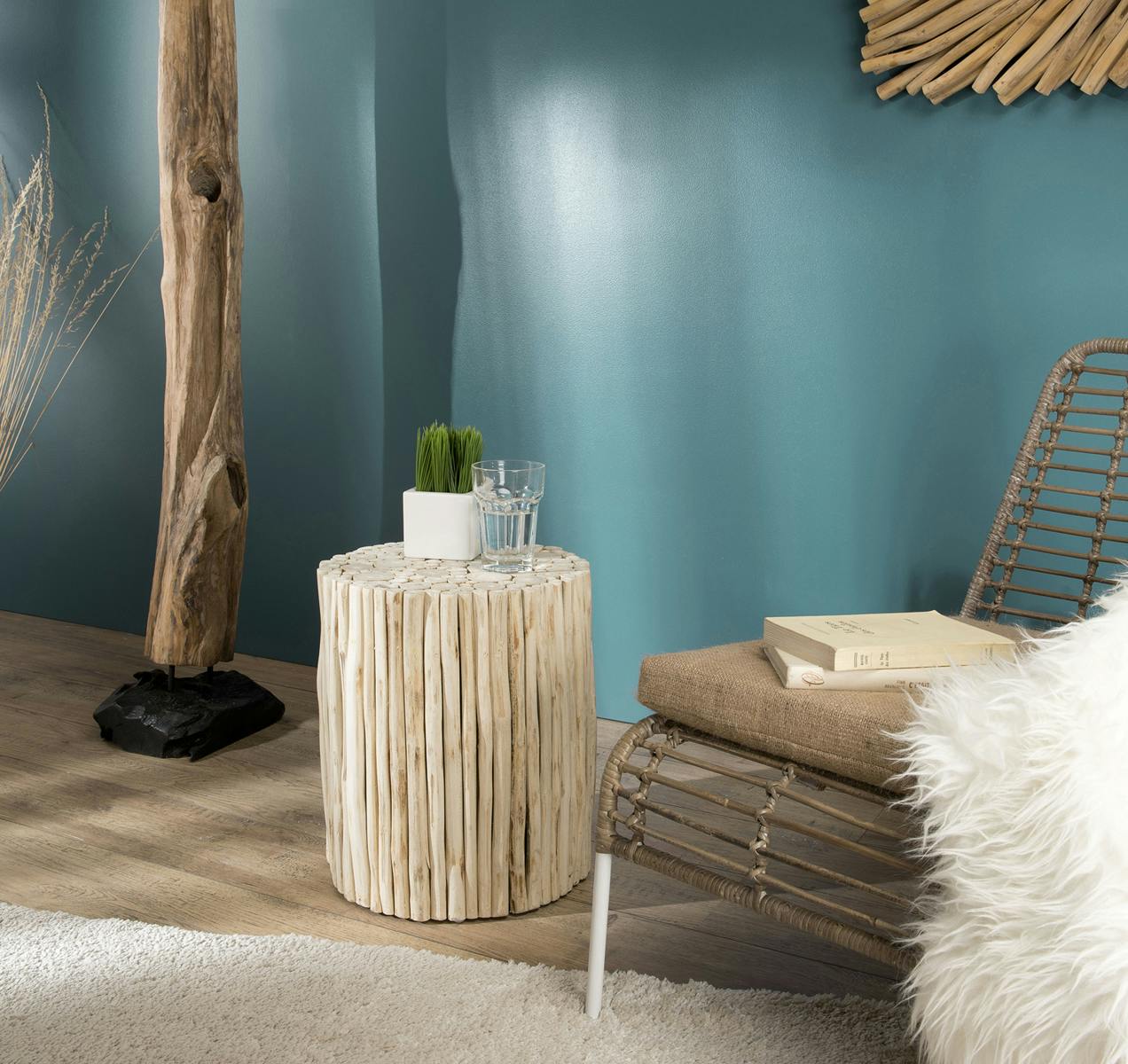 Petite table d'appoint ronde teck JAIPUR