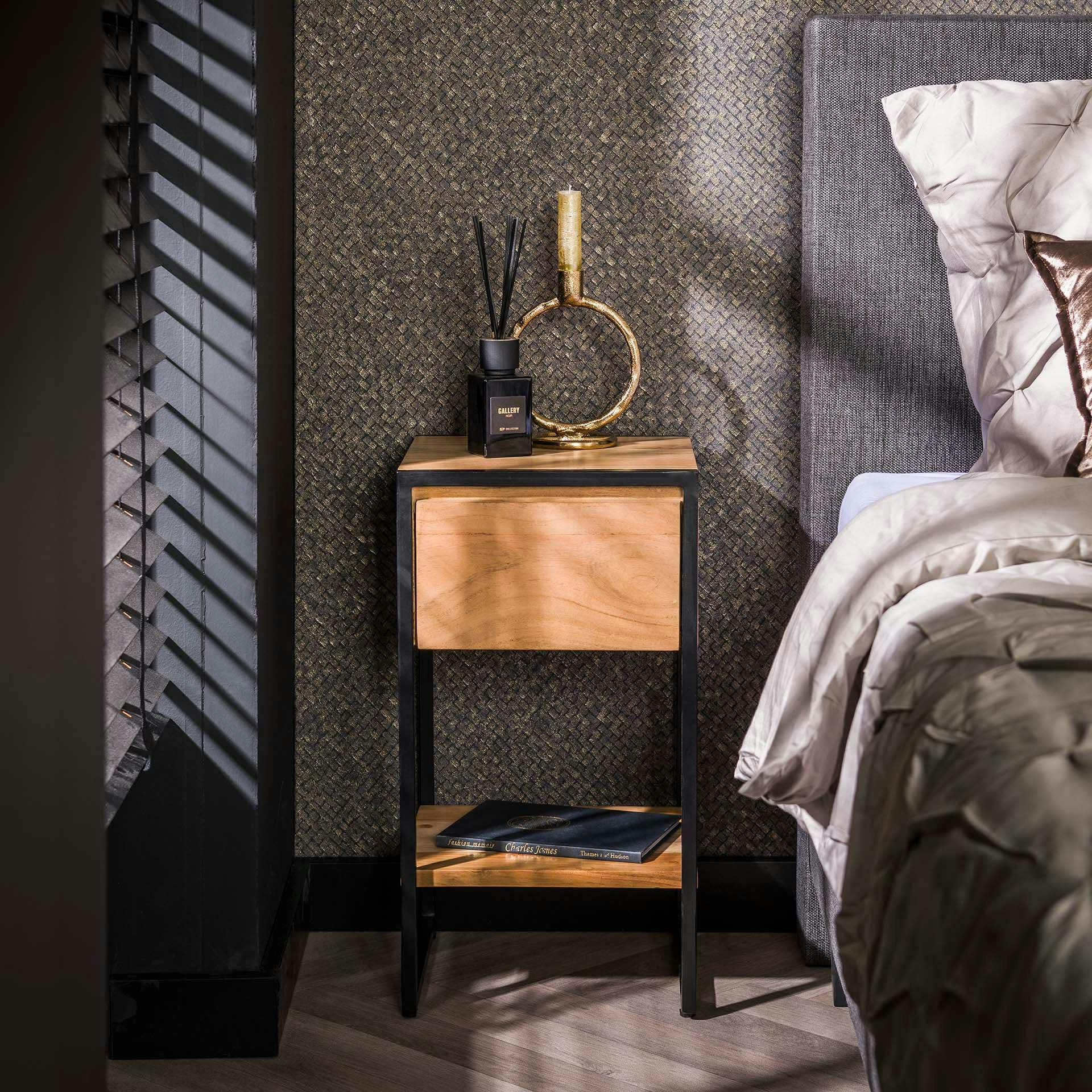 Petite table de chevet 1 étagère en bois d'acacia MELBOURNE