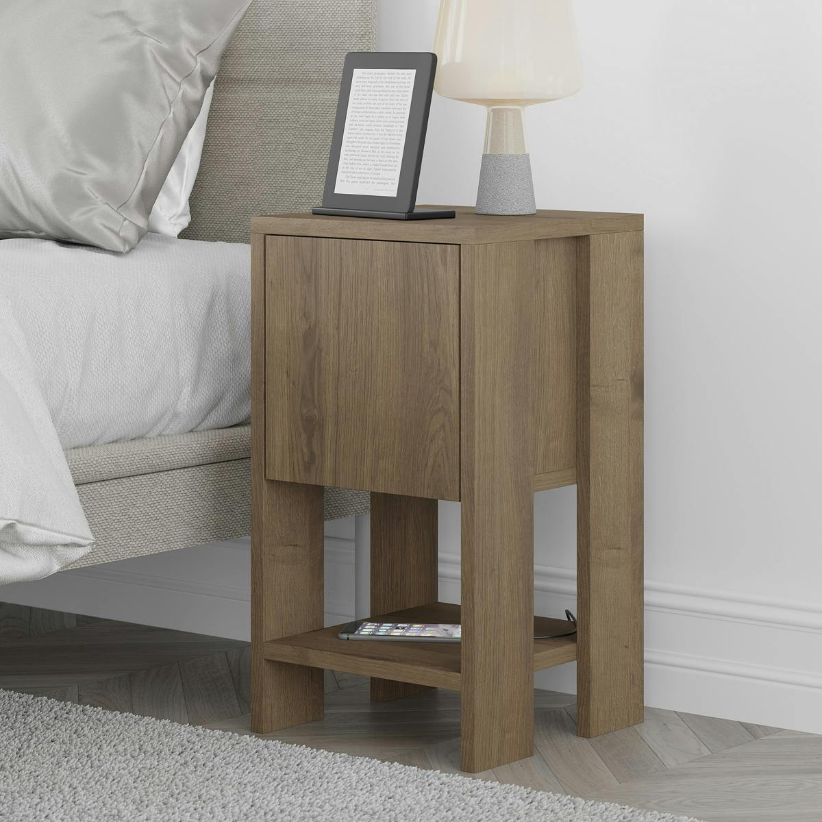 Petite table de chevet décor bois foncé avec rangement MARFA