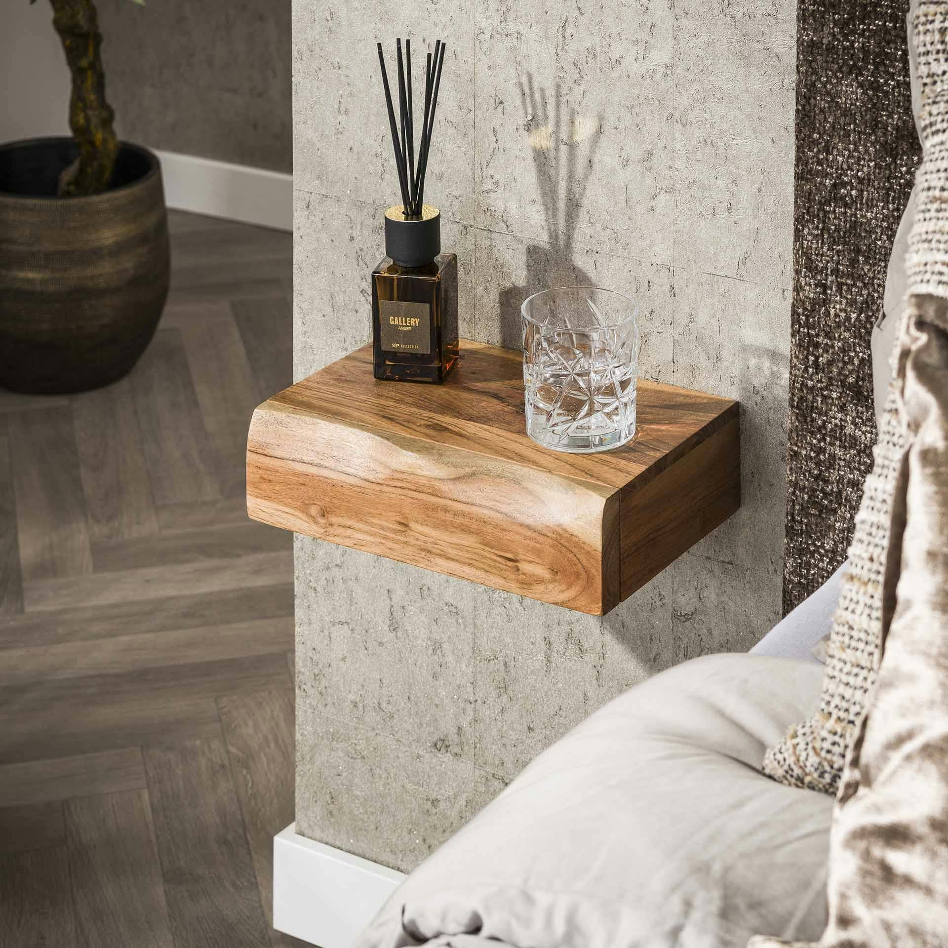 Petite table de chevet murale en bois clair 1 tiroir (lot de 2) MELBOURNE