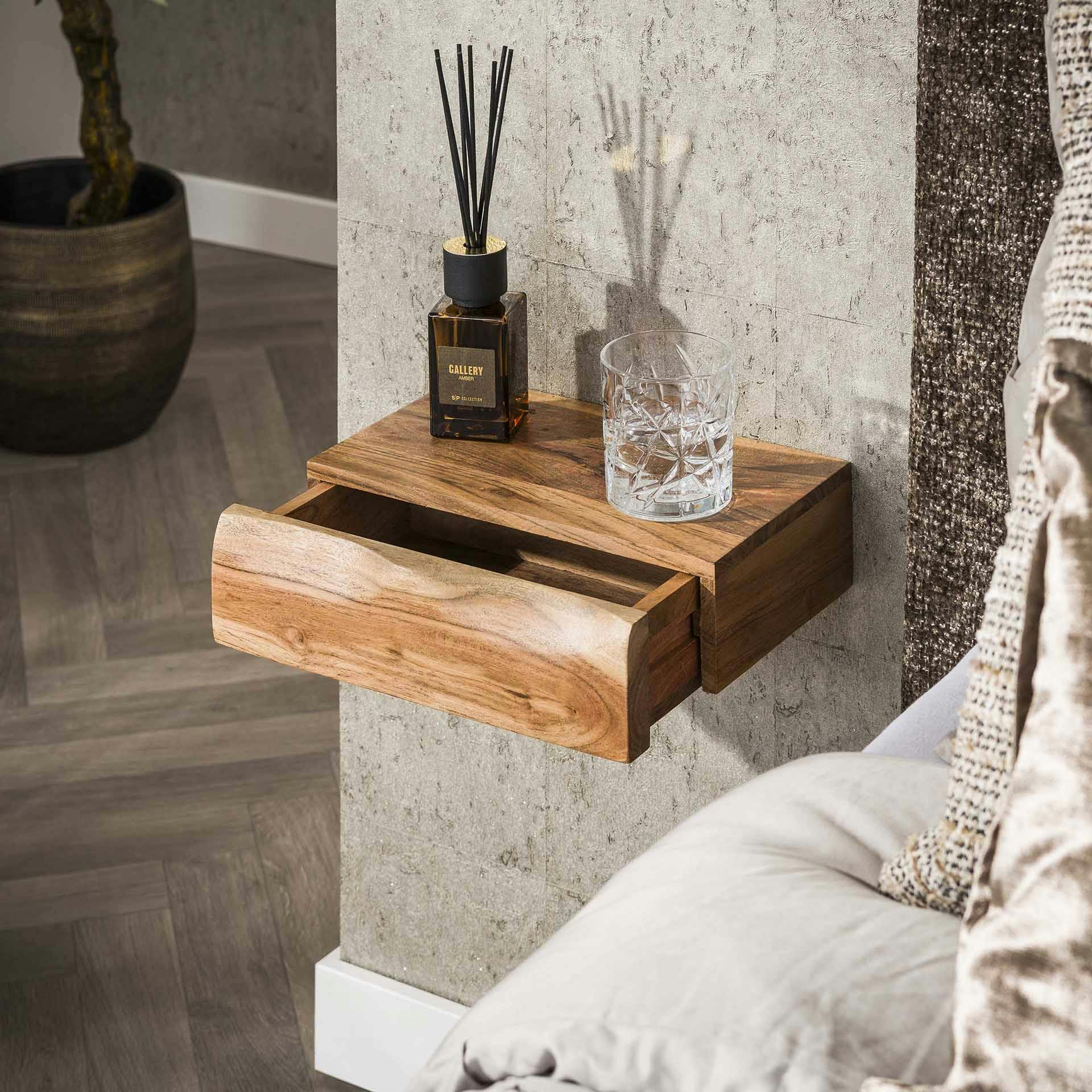 Petite table de chevet murale en bois clair 1 tiroir (lot de 2) MELBOURNE