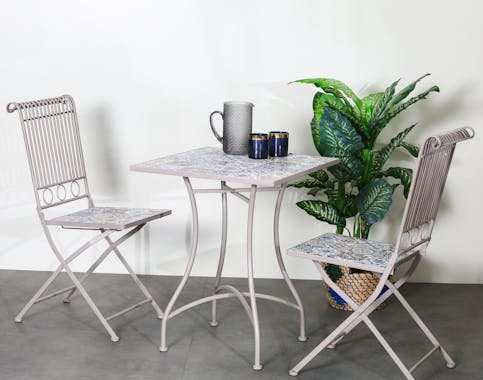 Petite table de jardin carreaux de ciment bleu et taupe 58 cm GRENADE