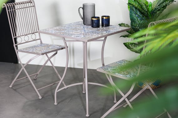 Petite table de jardin carreaux de ciment bleu et taupe 58 cm GRENADE