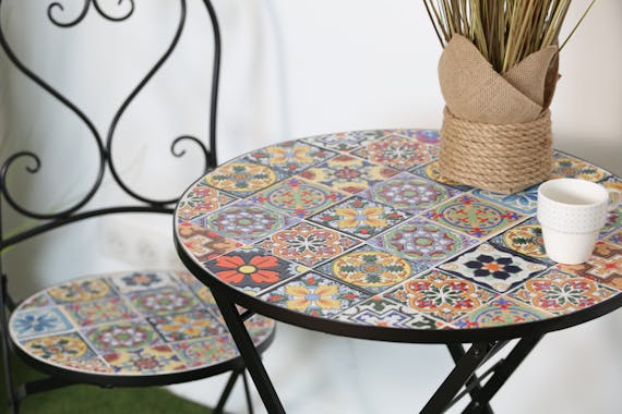 Petite table de jardin carreaux de ciment mix couleurs D60 GRENADE