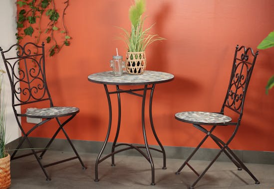Petite table de jardin ronde en carreaux de mosaïque tons bruns D. 60 cm GRENADE