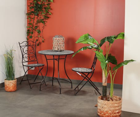 Petite table de jardin ronde en pavés de mosaïque tons bruns D. 70 cm GRENADE