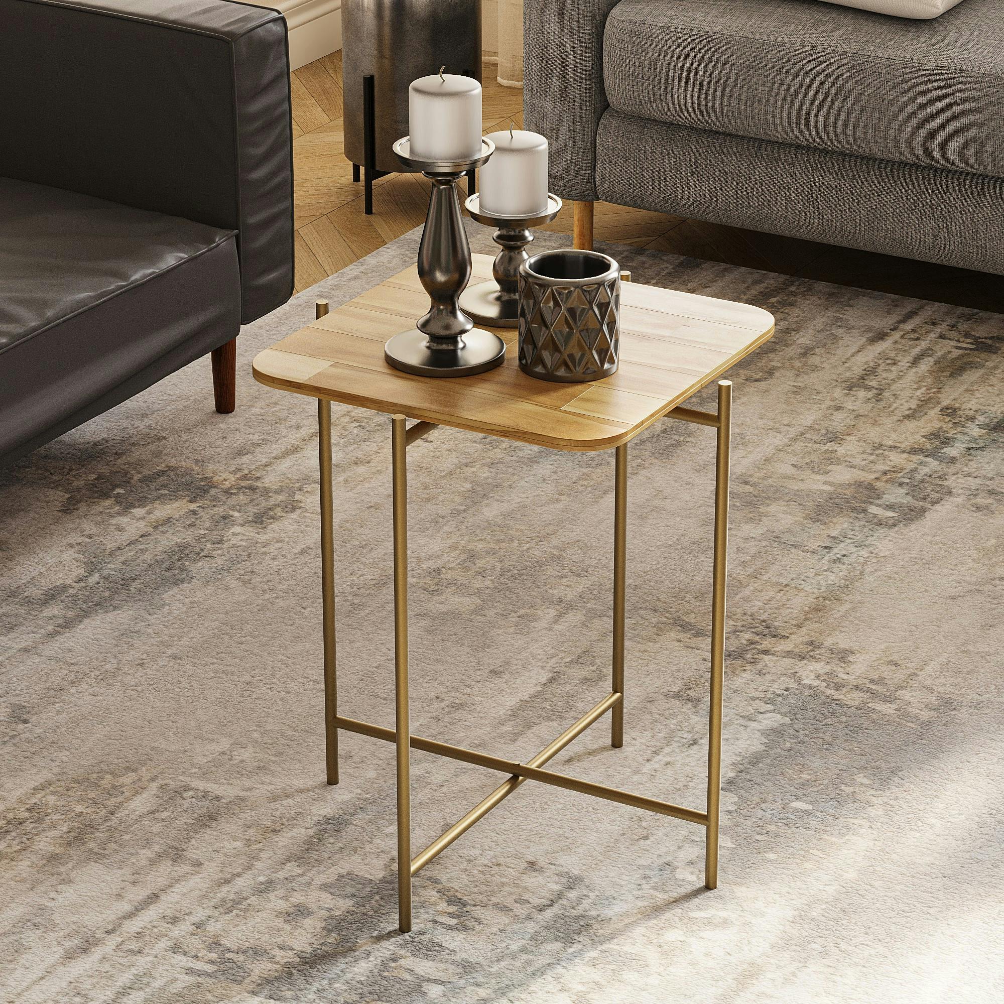 Petite table en bois carrée - structure métal doré JENA