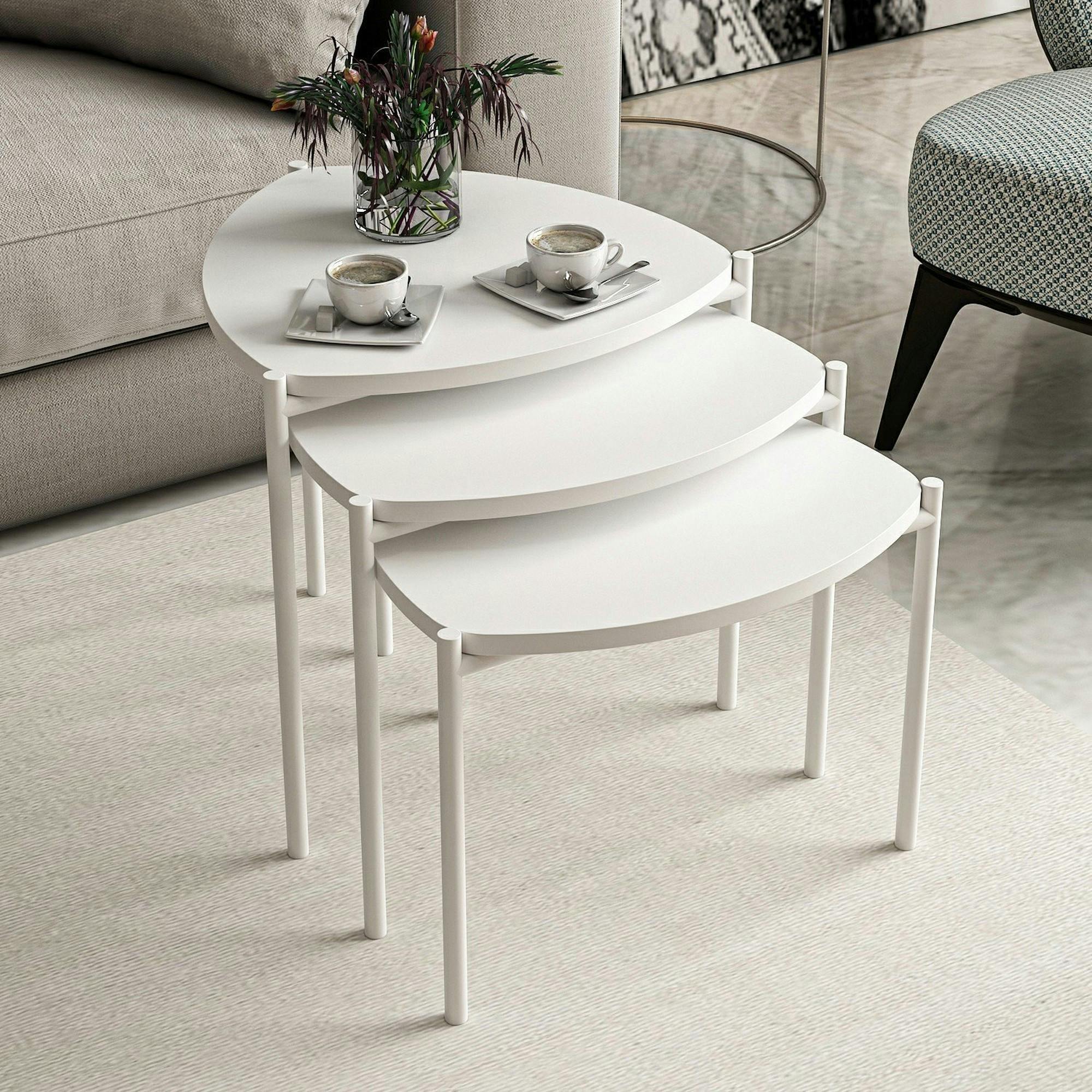 Petite table gigogne blanche style moderne (lot de 3) JENA