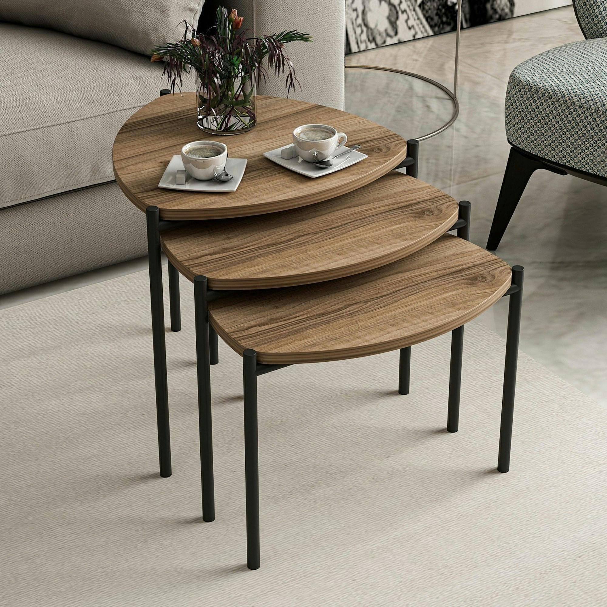 Petite table gigogne moderne effet noyer (lot de 3) JENA