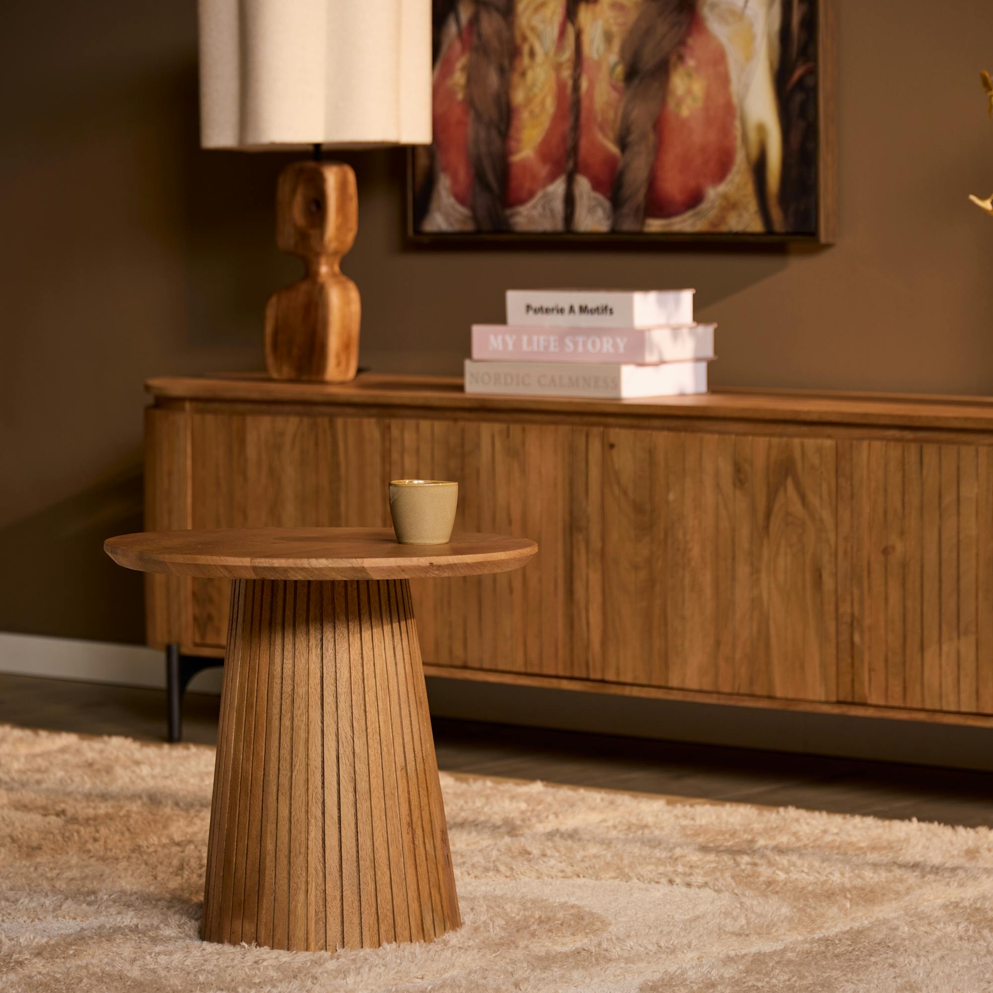 Petite table ronde bois à pied rainuré CALERO