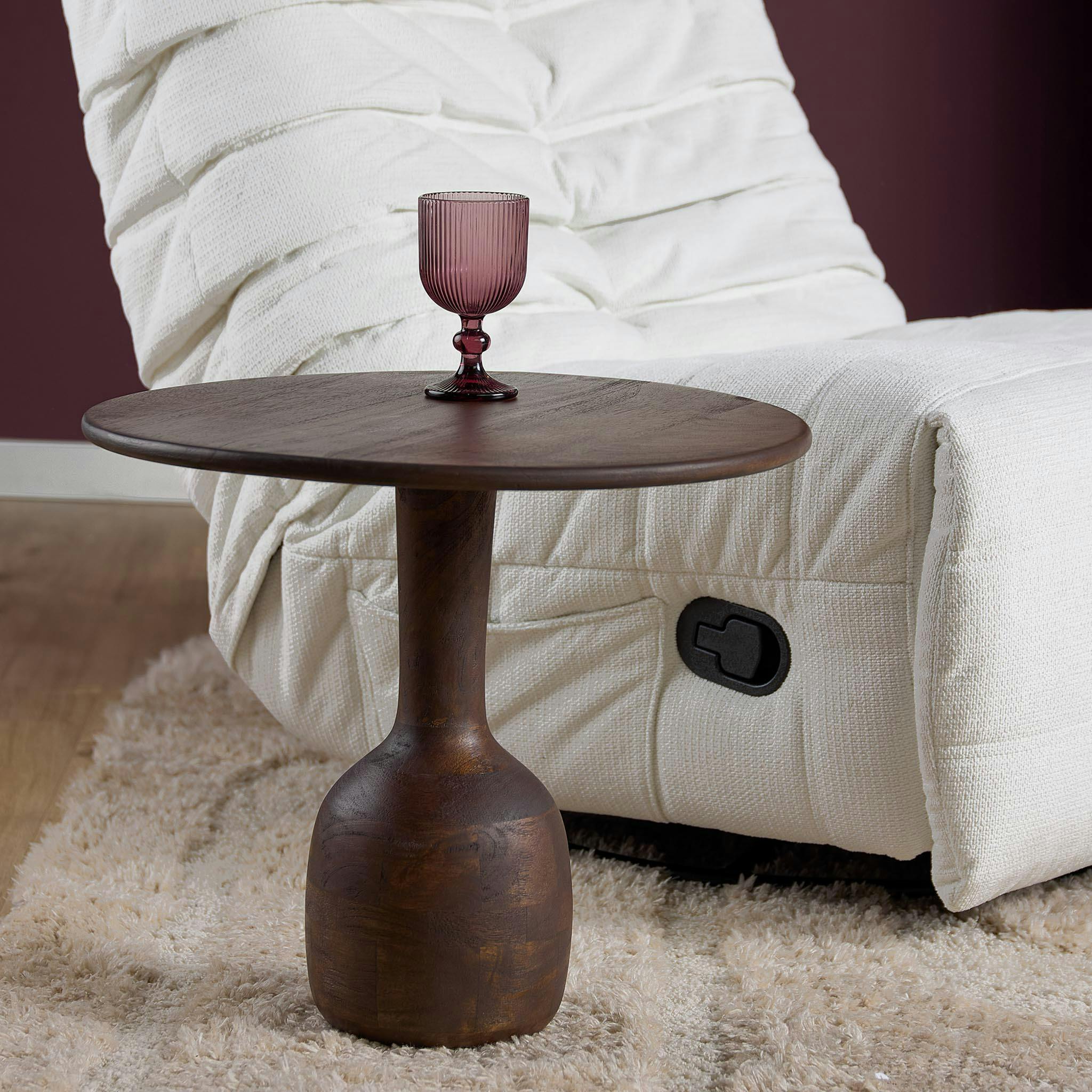 Petite table ronde bois foncé pied bouteille ALMA