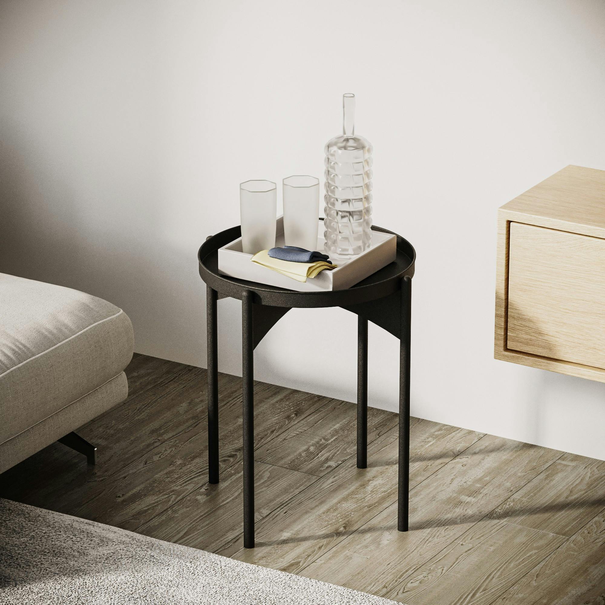 Petite table ronde noire design & plateau assorti SFAX