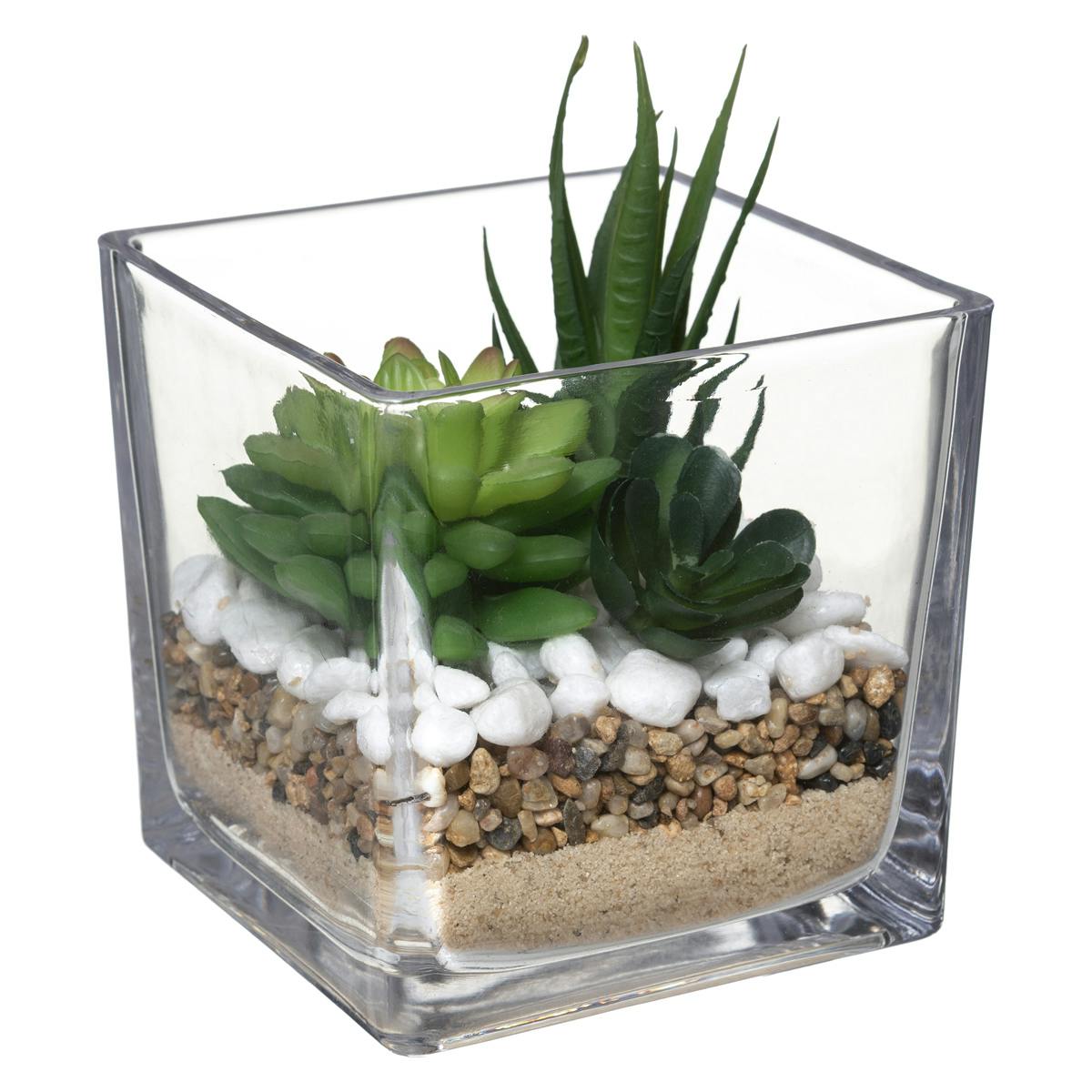 Petites plantes artificielles dans pot carré
