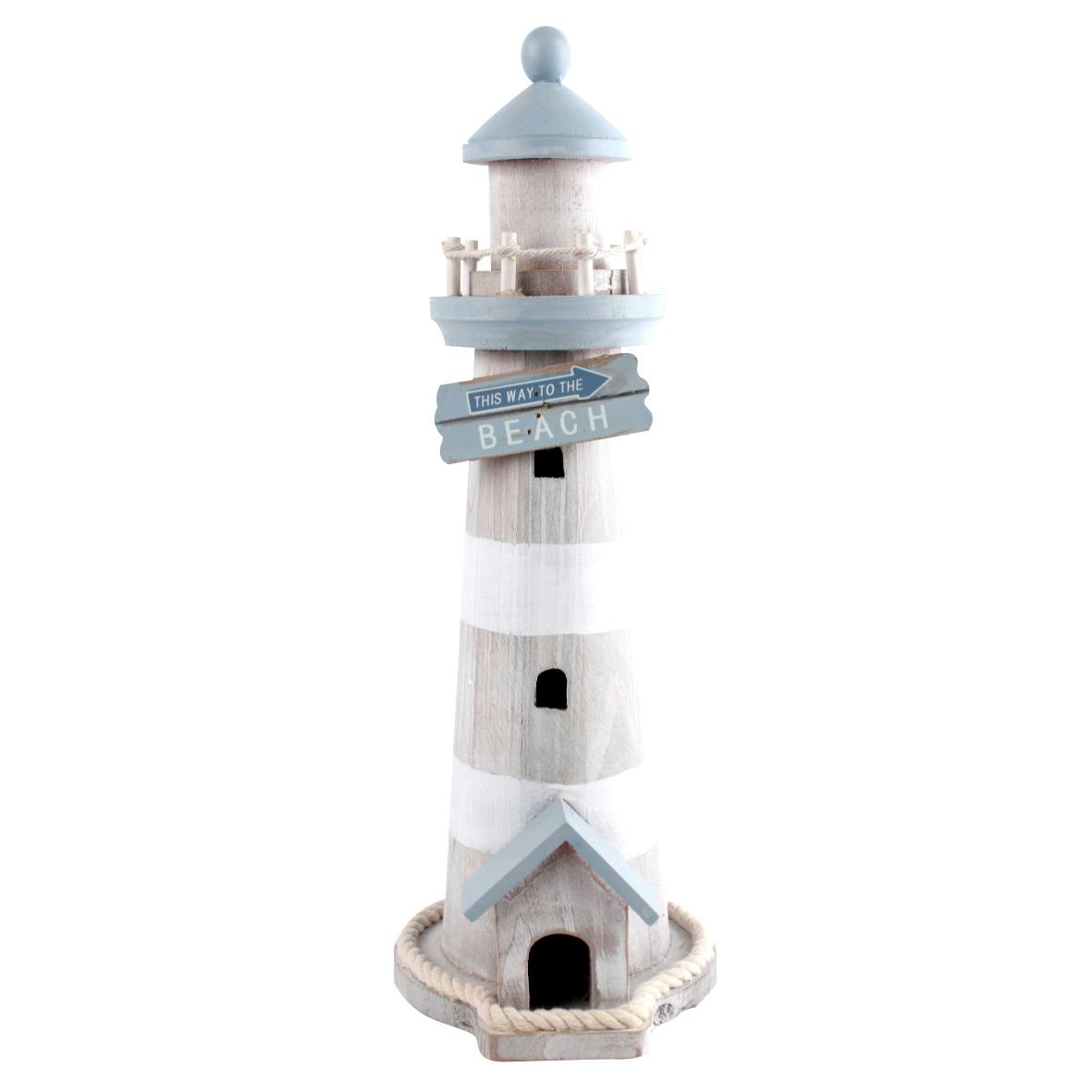 Phare d'ornement blanc et bleu en bois H41cm
