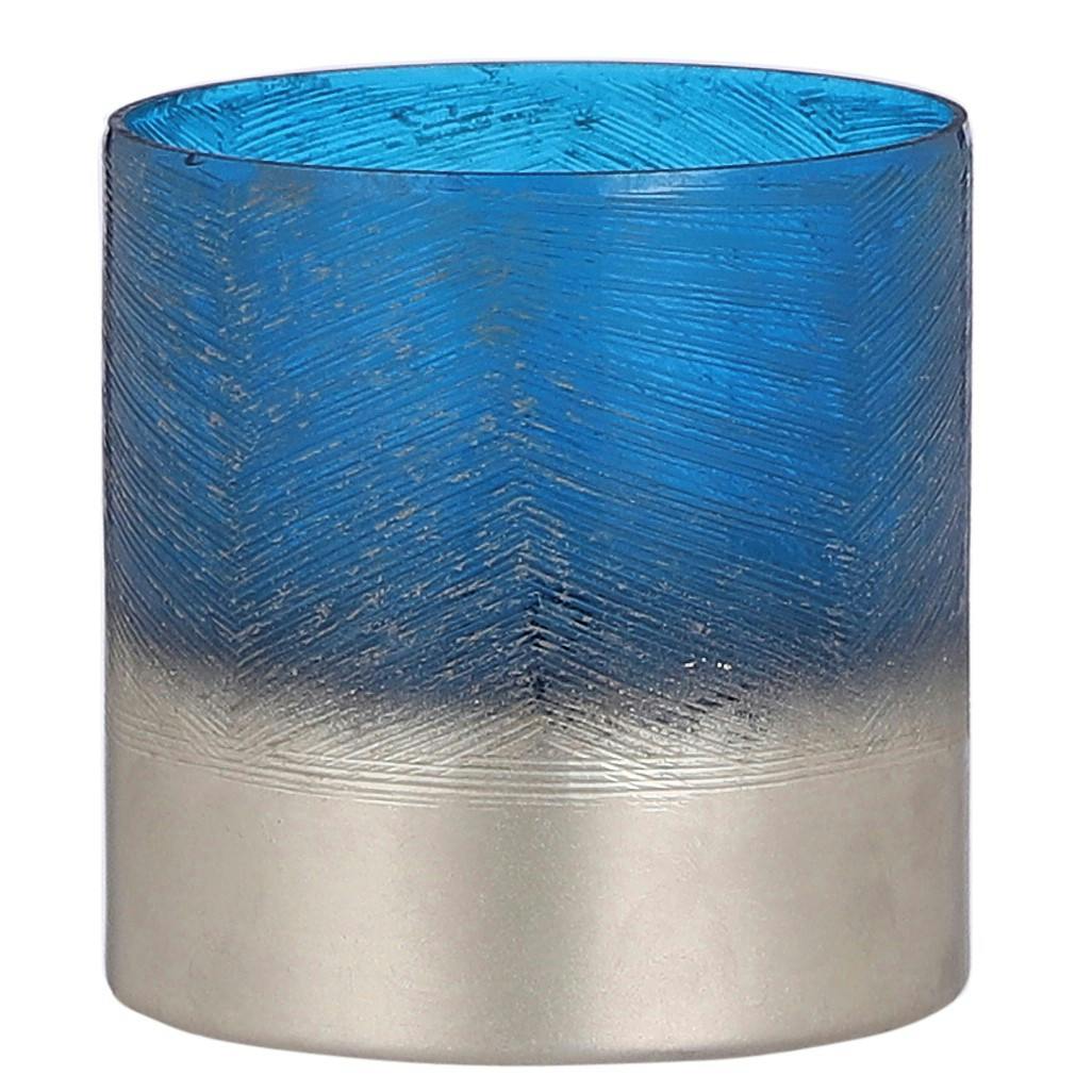 Photophore bicolore bleu et argenté PM 15 cm