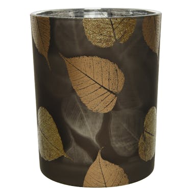 Photophore brun décor feuilles 12 cm