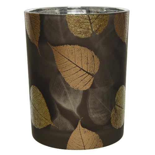 Photophore brun décor feuilles 12 cm