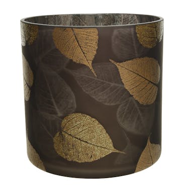 Photophore brun décor feuilles 15 cm