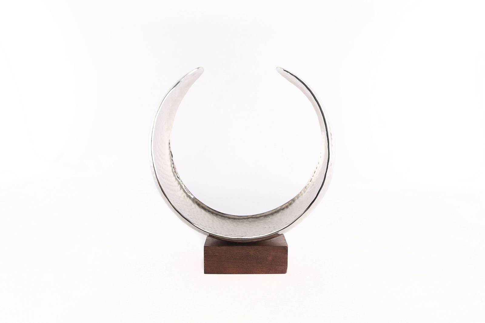 Photophore Cercle incurvé en aluminium et pied bois 29x12,5x27cm