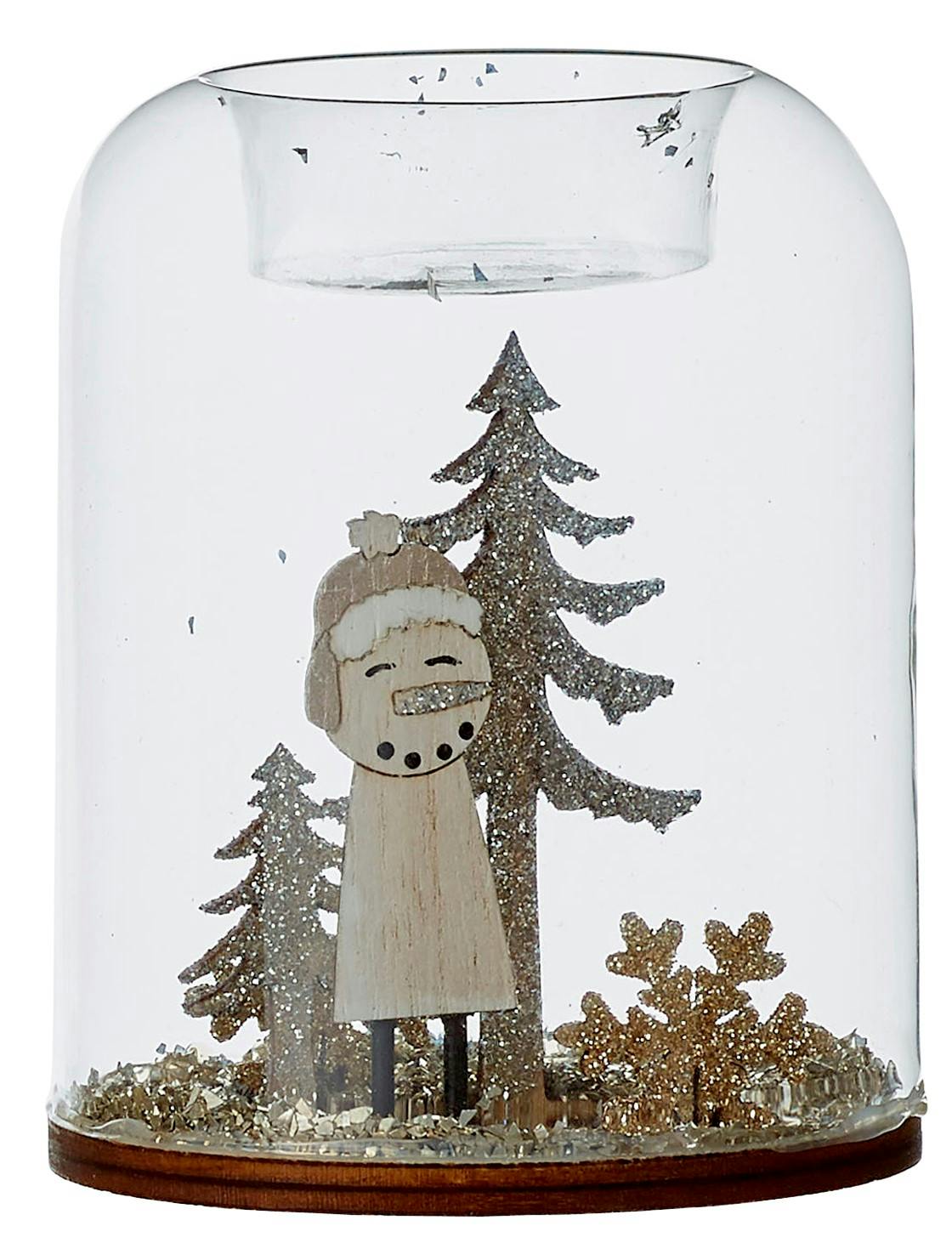 Photophore cloche décor Bonhomme de Neige H 10 cm