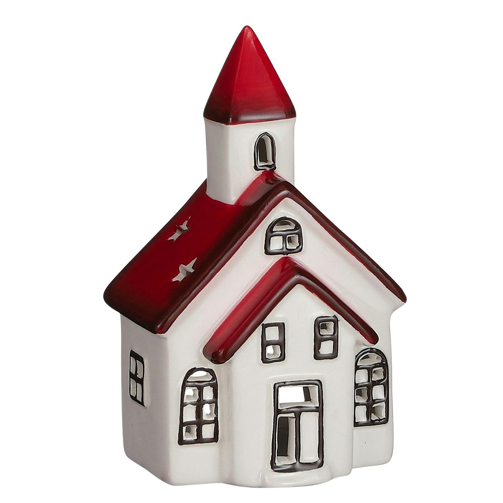 Photophore de Noël en grès rouge et blanc