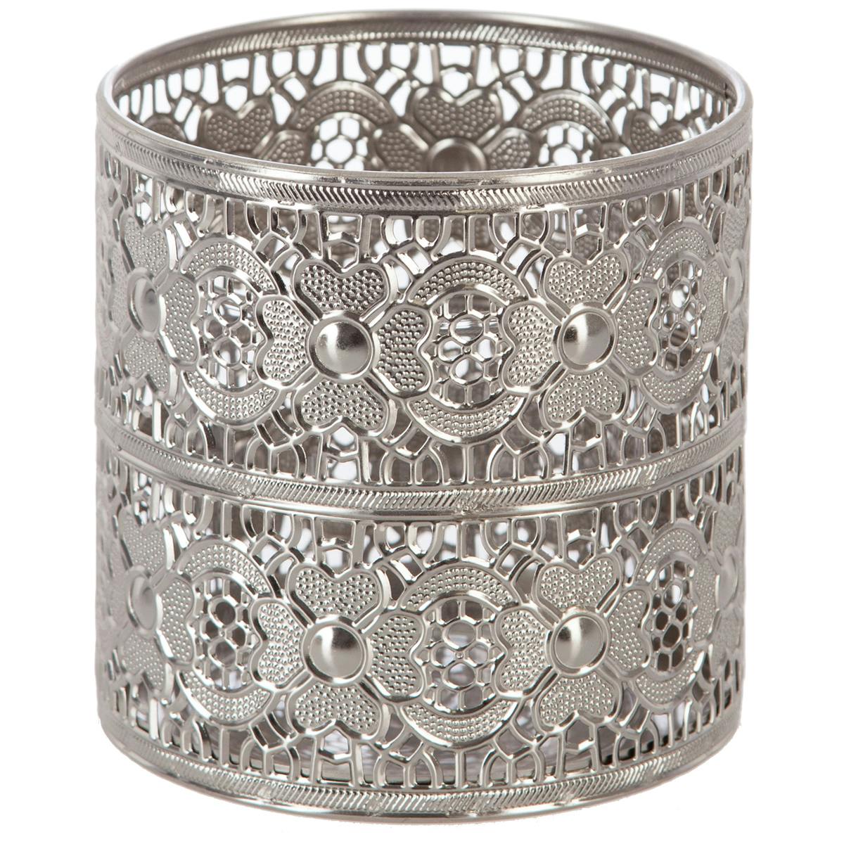 Photophore en métal argenté ajouré motifs Orient H13,5cm