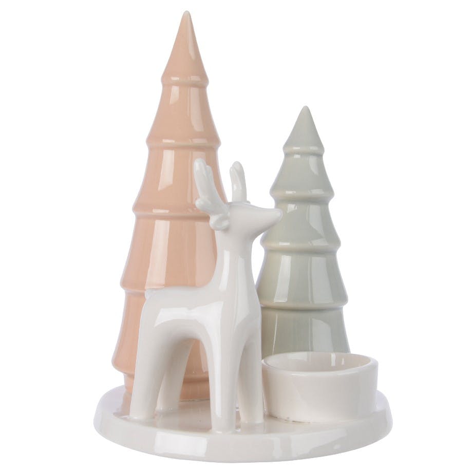 Photophore en porcelaine Sapins et Renne 18cm