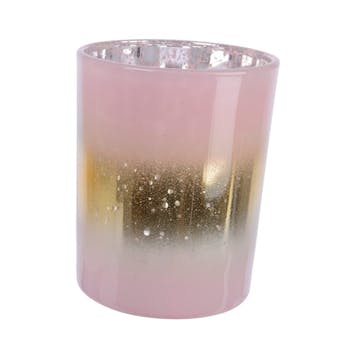 Photophore en verre rose ligne dorée H12cm