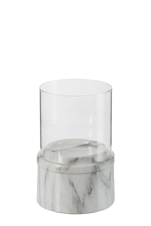 Photophore façon marbre ceramique verre gris 12x8cm