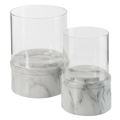 Photophore façon marbre ceramique verre gris 12x8cm