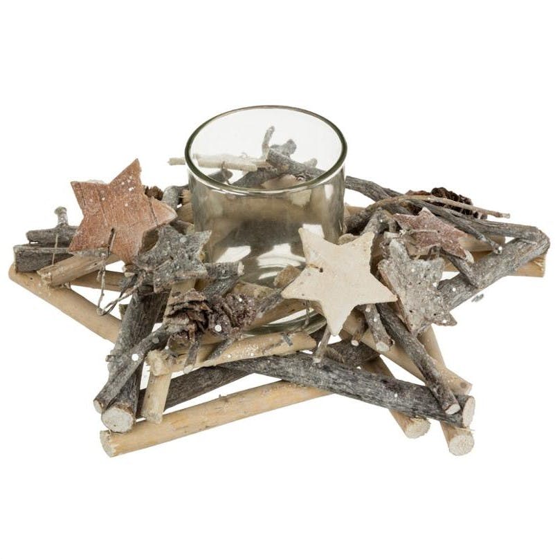 Photophore forme étoile en bois et verre