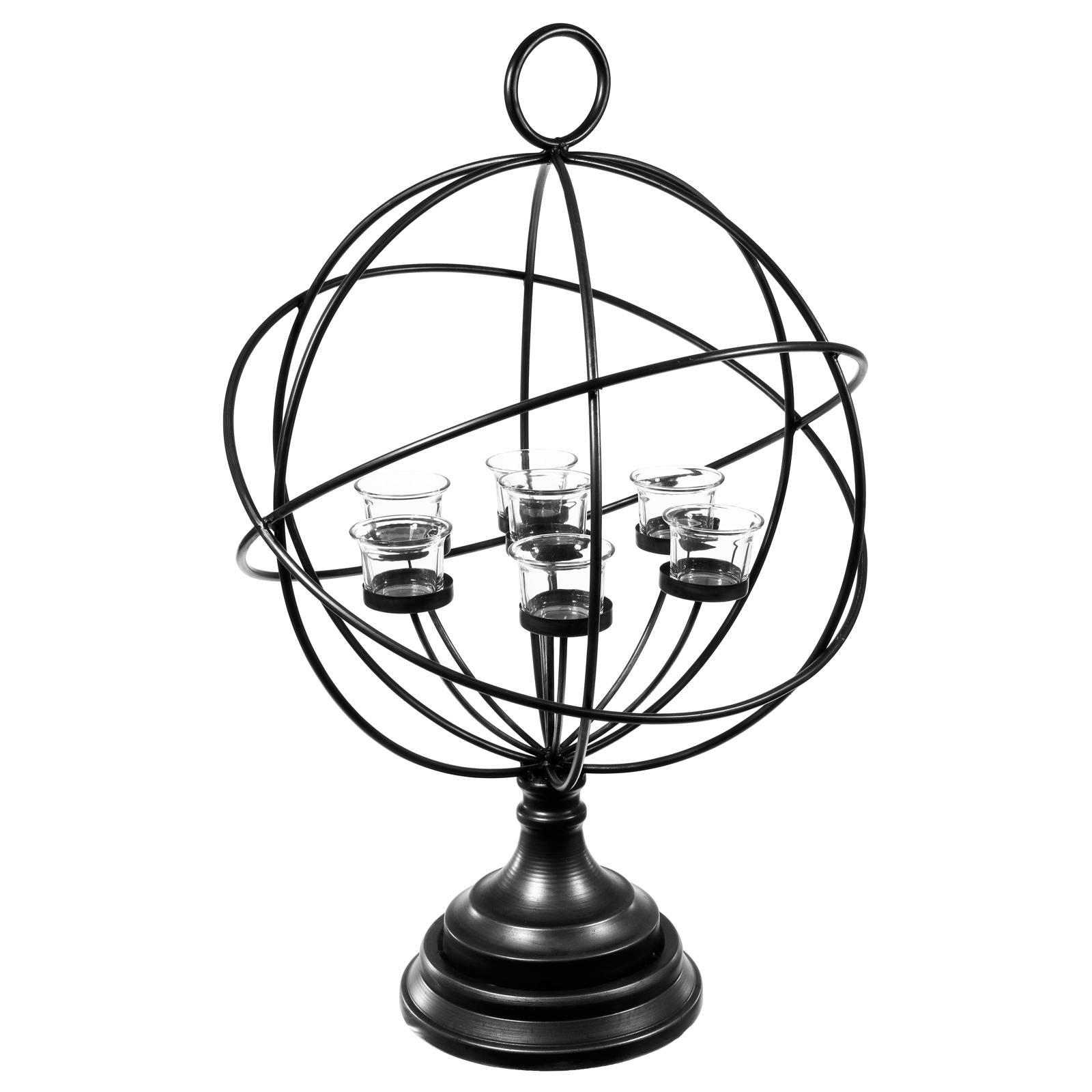 Photophore forme Globe en métal noir avec 7 bougeoirs en verre H64cm