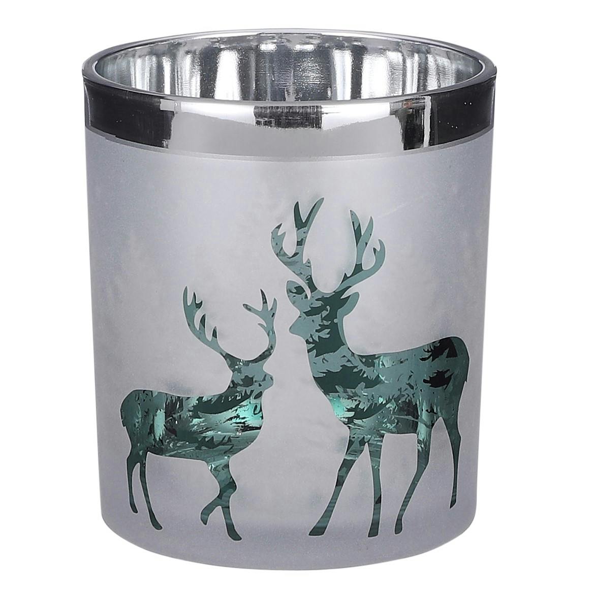 Photophore givré décor cerfs 10 cm