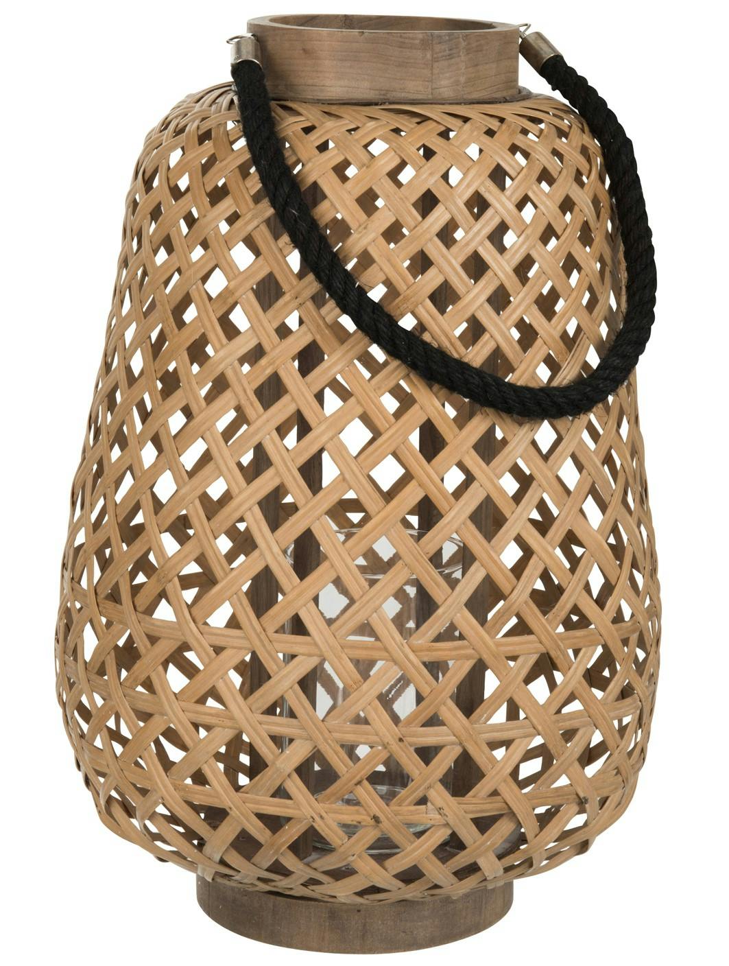 Photophore lanterne bambou naturel + corde H48cm