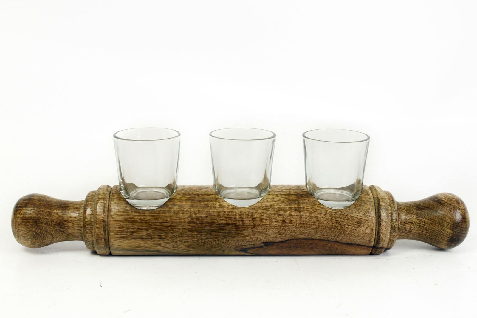 Photophore Rouleau à pâtisserie en bois avec 3 supports verres 39cm
