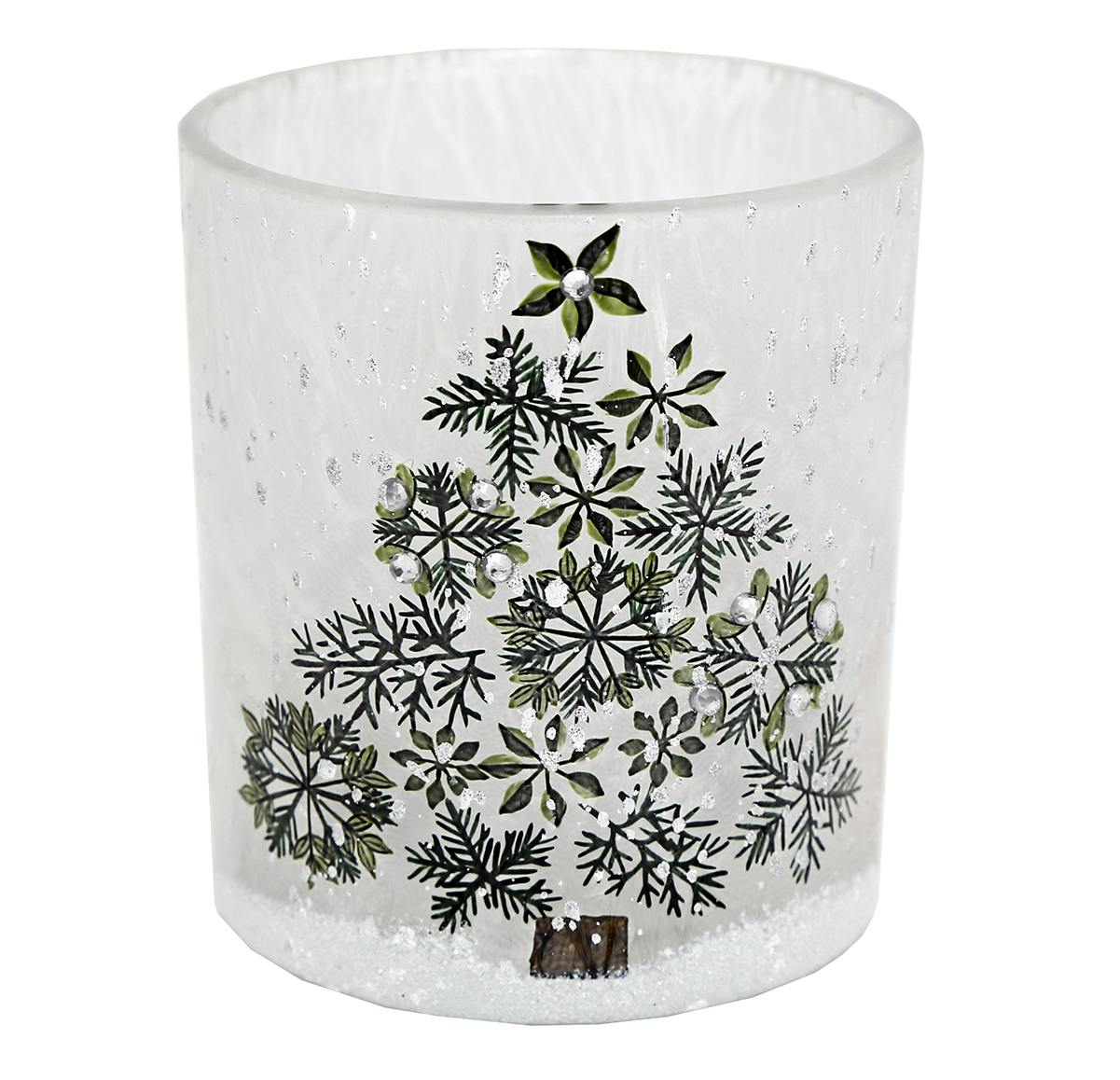 Photophore verre blanc décor Sapin réf. 30021876
