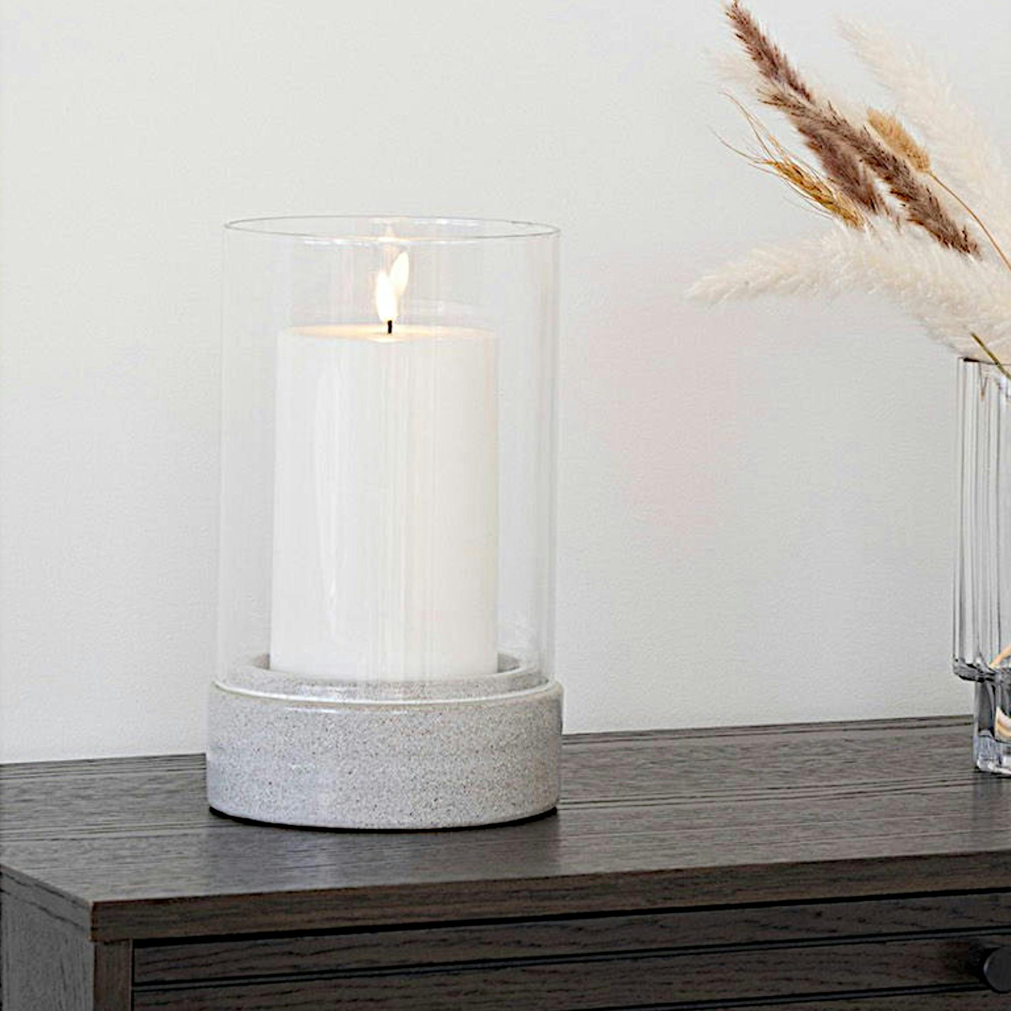 Photophore verre et ciment - forme cylindrique, design minimaliste gris