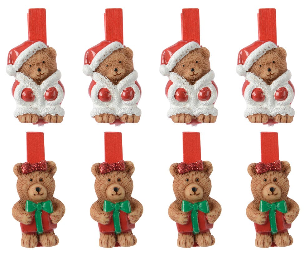 Pinces (x8) de Noël Ours