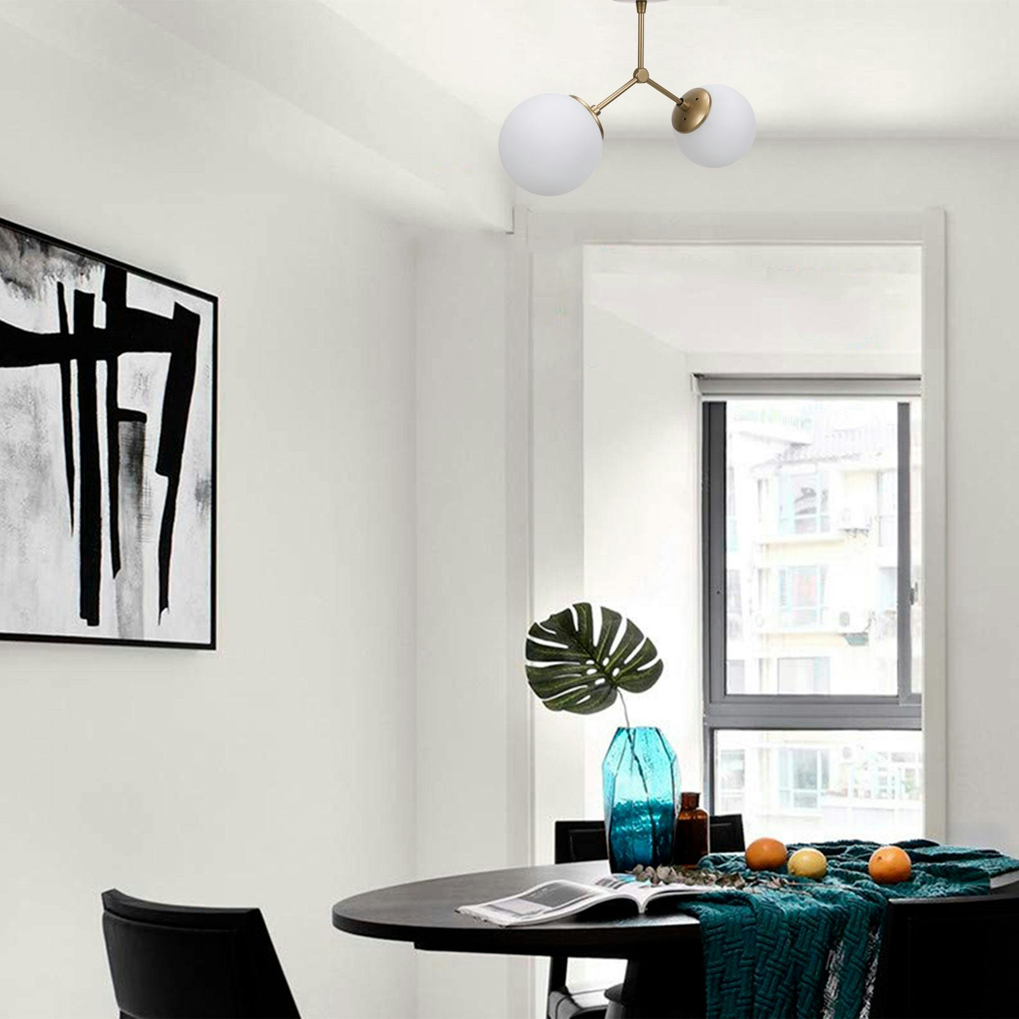 Plafonnier design métal doré 2 globes verre dépoli SIERRE