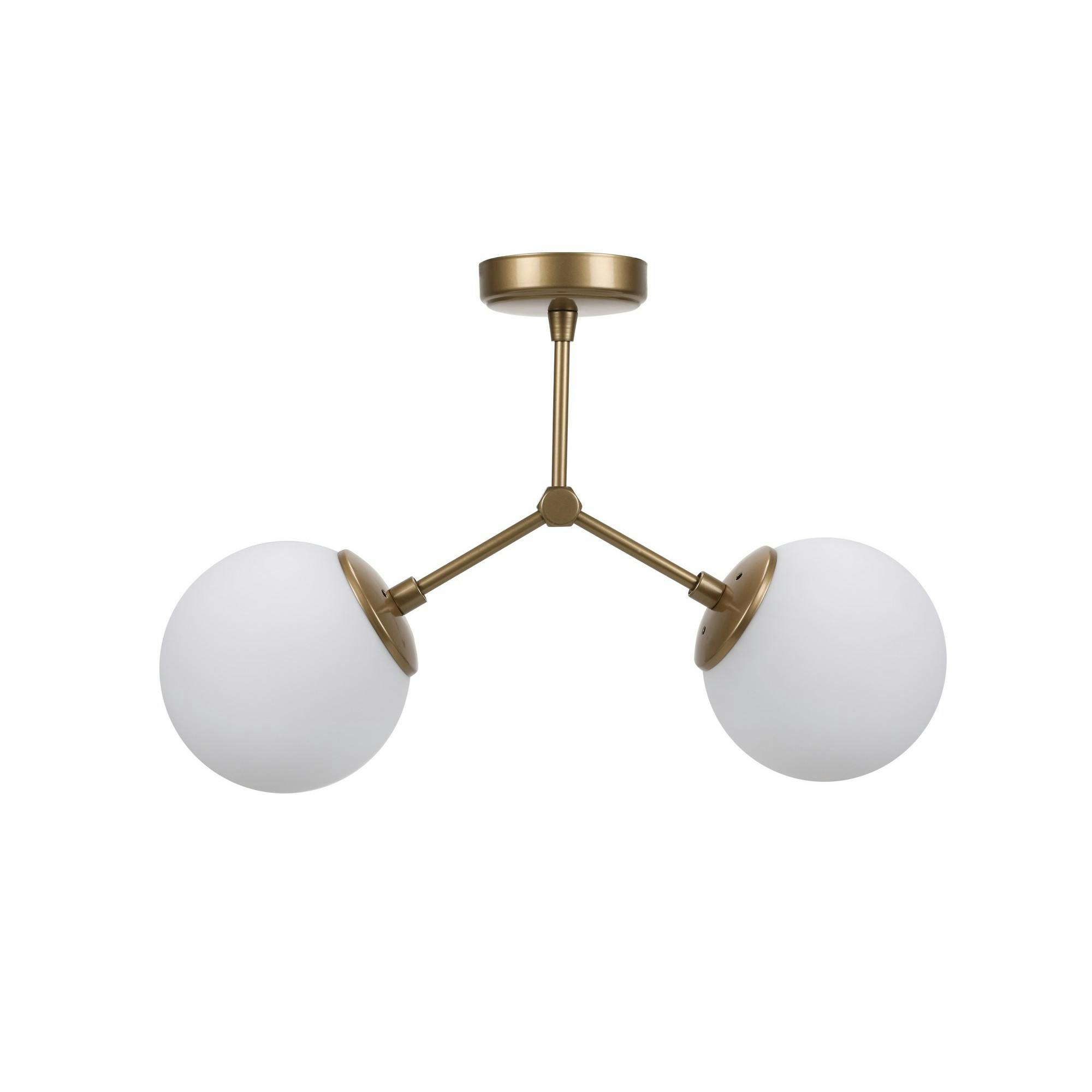 Plafonnier design métal doré 2 globes verre dépoli SIERRE