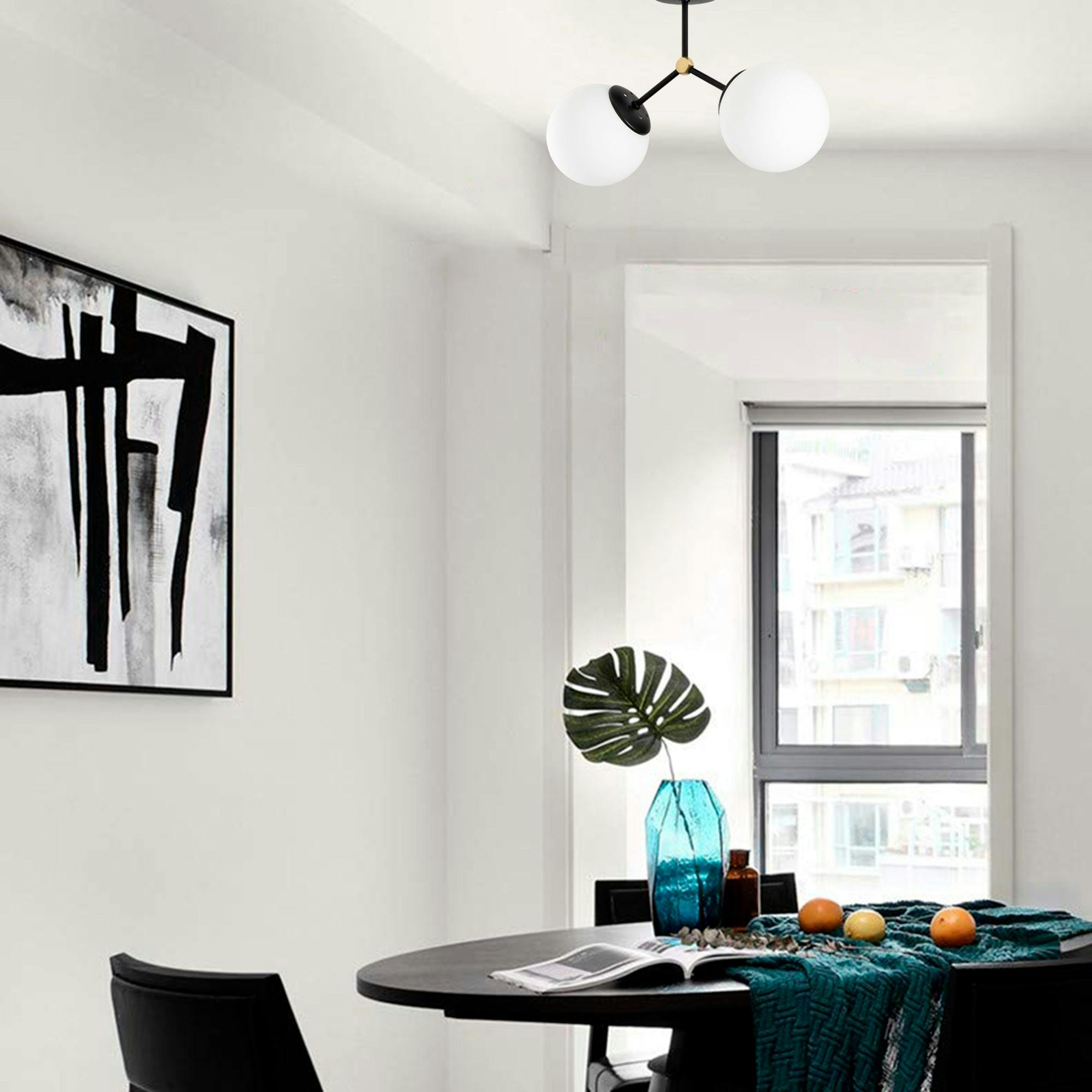 Plafonnier design métal noir 2 globes verre dépoli SIERRE
