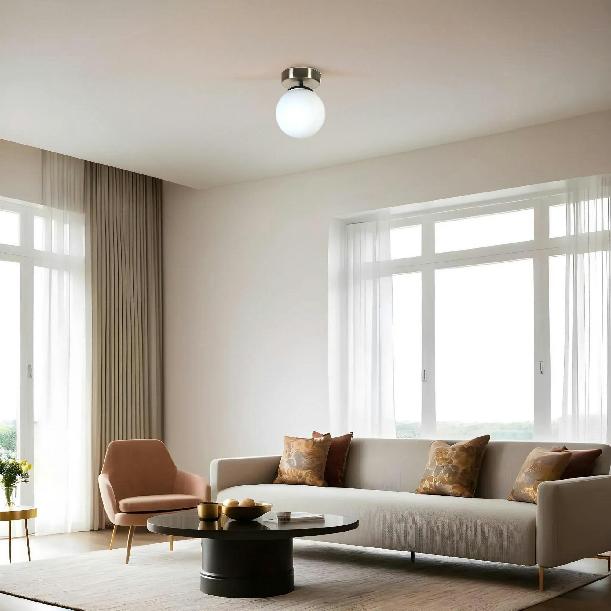 Plafonnier globe verre dépoli, finition argent SIERRE