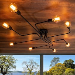 Plafonnier industriel noir – 8 lampes, design circuit MARATEA