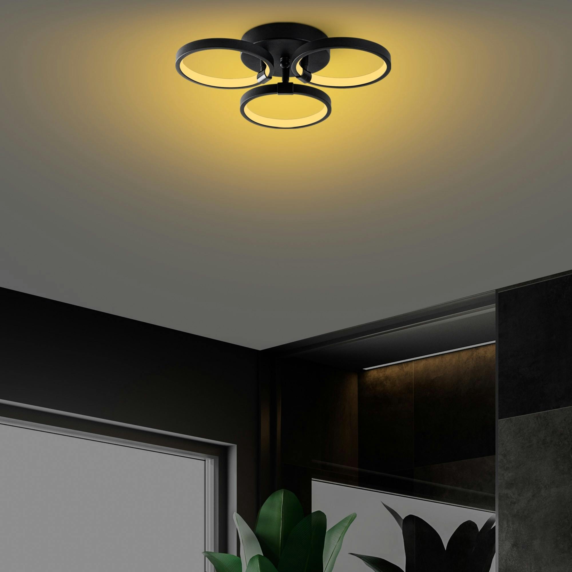 Plafonnier LED noir moderne – 3 anneaux VIESTE